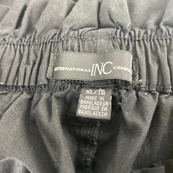 Black paper bag waist pleated black lightweight tie waist pants size extra large - Picture 9 of 12